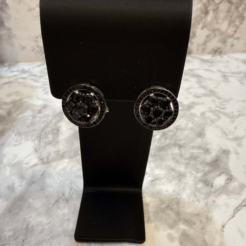 Sterling Silver Black Round Earrings